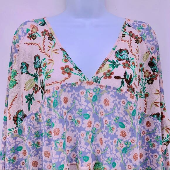 Free People Floral Blouse Raw Hem Womens Size S - Picture 2 of 7